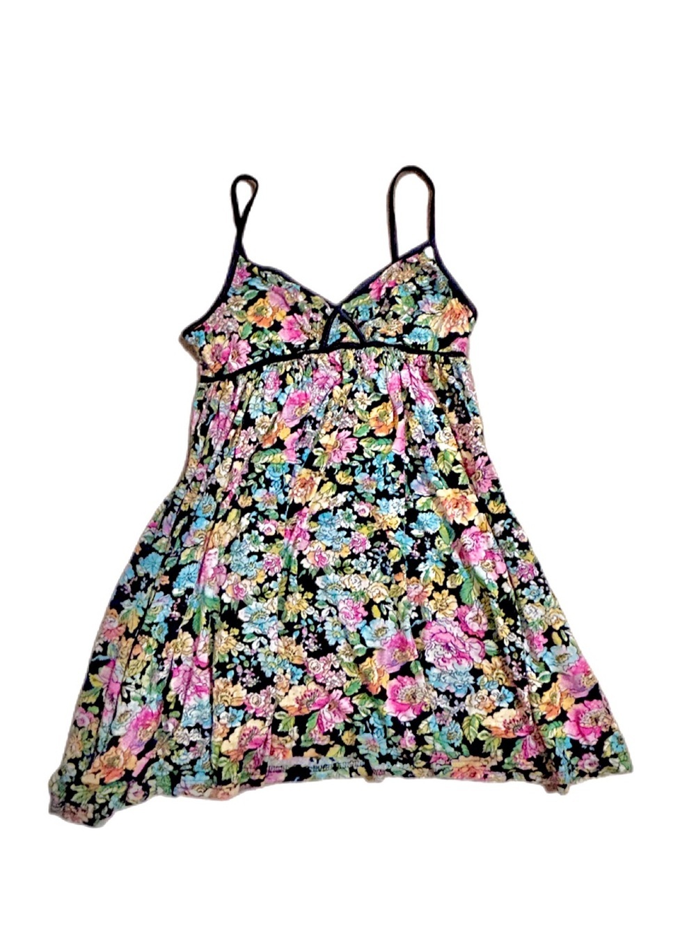 Floral Sundress Spaghetti Strap mini flowy dress Black Multicolor Flowers
